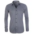 Men's grey slim fit long sleeve business shirt in four-way stretch fabric. - 3XL / Tops / Grey (H-2-728)