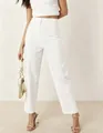 Full view of elegant white high-waisted straight-leg trousers for commute wear. - S / Bottoms / White