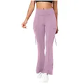 High-waisted flare yoga pants with cargo pockets in mauve pink color - S / Bottoms / Purple
