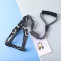 Durable Morandi grey linen pet leash and adjustable harness set with soft foam handle - XS (1.0cm) / Black