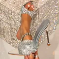 Mules étincelantes à talons hauts et strass argentés pour mariage et soirée élégante. - 36 / Argent