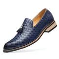 Moderne Herren-Loafer in Blau mit Webmuster und Quasten-Detail zum Reinschlüpfen - 38 / Lässige Slipper (8007) / Blau