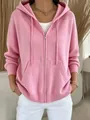 Casual pink hooded zip-up knitted cardigan for women with front pockets and drawstrings - S / Tops / Pink