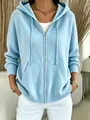Front view detail of a light blue oversized hooded zip-up knit cardigan - S / Tops / Sky Blue