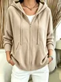 Cozy oversized beige hooded knit cardigan with front pockets and full zipper closure - S / Tops / Apricot