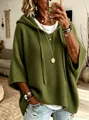 Elegante maglione con cappuccio in maglia a nido d'ape verde oliva da donna vestibilità - Taglia S / Top / Verde militare