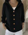 Elegante zwarte gebreide damesvest met capuchon en houten knopen voor de herfst. - S / Tops / Zwart