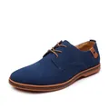 Elegant navy blue suede men's casual oxford shoes featuring stylish brown laces - 38 / Blue