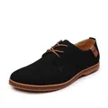 Classic black suede men's casual dress shoes with contrasting brown laces and sole - 38 / Black