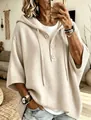 Élégant pull à capuche en maille beige surdimensionné avec boutons pour femmes mode - S / Hauts / Blanc Cassé