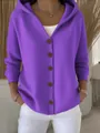 Casual paars gebreid vest met capuchon en knoopsluiting voor dames - Paars