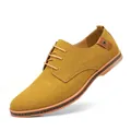 Mustard yellow men's suede casual derby shoes with lace-up closure and soft leather finish - 38 / Camel