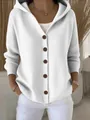 Casual wit gebreid vest met capuchon en stijlvolle bruine knopen voor de winterstijl - Wit