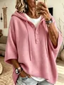 Sweat à capuche rose en tricot pour femme avec demi-boutonnage et coupe décontractée - Rose