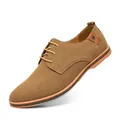 Men's brown suede casual derby shoes with lace-up design and contrast heel detail. - 38 / Khaki