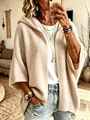 Detailweergave van een beige gebreid vest met capuchon en 3/4 mouwen voor dames - S / Tops / Abrikoos