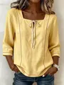 Stijlvolle gele zomerblouse voor dames met vierkante hals en strikdetail aan voorkant - S / Tops / Geel