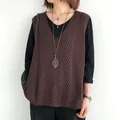 Vintage Damen Strickweste mit V-Ausschnitt, hohlgestrickt, locker sitzend, Kaffeebraun - Einheitsgröße / Oberteile / Kaffeebraun