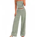 Casual green and white striped two-piece set featuring a tube top and wide-leg pants - S / Top And Bottom / Green & White Stripes