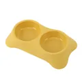 Bright yellow thickened plastic double pet bowl for cats and dogs daily feeding - S / Yellow