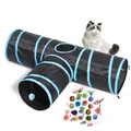 T-förmiges faltbares Katzentunnel-Spielset mit 3-Wege-Kanal und verschiedenen Zubehörteilen - Schwarz & Blau Tunnel (Mit Spielzeug-Set)
