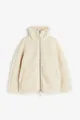 Chaqueta acogedora de forro polar sherpa extragrande en crema con cuello alto y cremallera. - S / Tops / Albaricoque Premium