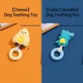 Cheese and crocodile plush dog teething toys with TPR rings and squeaker feature - Fabric Strip Donut (Cheese + Crocodile)