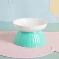 Gamelle ergonomique en céramique pour chat avec support vert menthe protège le cou - Bol à pied haut bouche plate / Blanc + Vert