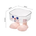 Cute pink pet bowl with cartoon feet base and transparent dish, size 14x11.5cm. - Big Eye Transparent Square Elevated Bowl / Pink