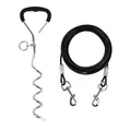 Durable heavy duty spiral dog tie-out stake set with long steel wire cable leash - Single Spiral Dog Stake / 9mm*42cm / Black