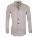 Men's slim fit long sleeve business dress shirt in beige tan color - 3XL / Tops / Beige (H-2-725)