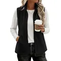 Stylish black polar fleece vest for women with a stand collar and full zip closure. - S / Tops / Black