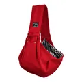 Breathable red cat sling bag portable pet carrier with stylish checkered lining detail - With Phone Pocket / Red