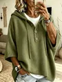 Pull à capuche en maille vert olive surdimensionné avec boutonnière semi-ouverte - Vert Militaire