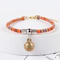 Ethnic style woven colorful pet collar with antique bronze bell for small dogs and cats - XS (Neck 15-20cm) / Orange Blue Yellow Woven