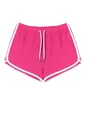 Vista frontale di pantaloncini sportivi da donna rosa acceso con bordo bianco - rosa scuro
