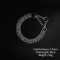 Heavy duty 201 stainless steel P-chain dog collar with 2.5mm rings and 60cm length - Triple Row Slip Chain / 2.5mmx60cm