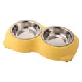 Double stainless steel pet feeding bowls with non-slip yellow base for small cats and dogs - M / Stainless Steel Bowl / Yellow