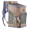 Atmungsaktiver Haustier-Rucksack aus braunem Oxford-Gewebe mit Mesh-Fenstern - Ginger Yellow M / M / Gelb
