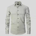 Men's business casual long-sleeved shirt in solid light grey with lapel collar - 3XL / Tops / Light Gray (H-2-729)