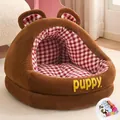 Cama de peluche semicerrada con forma de oso para perros y gatos con manta - Oso Café (Con Manta)