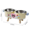 Elevated stainless steel double pet bowl feeder for cats and dogs with cute cat design. - Dopamine + Stainless Steel Double Bowls / Yellow