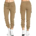 Women's khaki cargo joggers with elastic drawstring waist and functional side pockets - S / Bottoms / Khaki