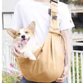 Breathable beige pet sling carrier for small dogs and cats, comfortable outdoor shoulder bag - 65x30x80cm / Khaki