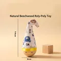 Natural beech wood tumbler cat toy with cartoon bear fabric cover and yellow ribbon detail - Bear Style
