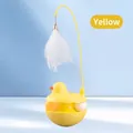 Yellow interactive tumbler cat teaser toy featuring a white feather and jingle bell - Teaser Wand With Track Ball / Yellow Duck