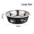Large 22cm black stainless steel pet bowl with bone and paw print decorations - Oversized / Blue