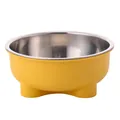 Durable stainless steel pet bowl in bright yellow with stable non-slip legs design - Plastic Bowl with Stainless Steel Liner / Yellow