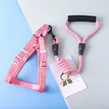 Pink Morandi linen rope dog harness and leash set with comfortable foam handle. - XS (1.0cm) / Red