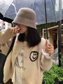 Cárdigan de punto beige de estilo coreano con un lindo detalle de carita sonriente bordada - Talla única / Tops / Albaricoque Beige